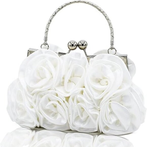 Women Evening Clutch Bag Floral Satin Small Purses with Detachable Strap - Picture 1 of 6